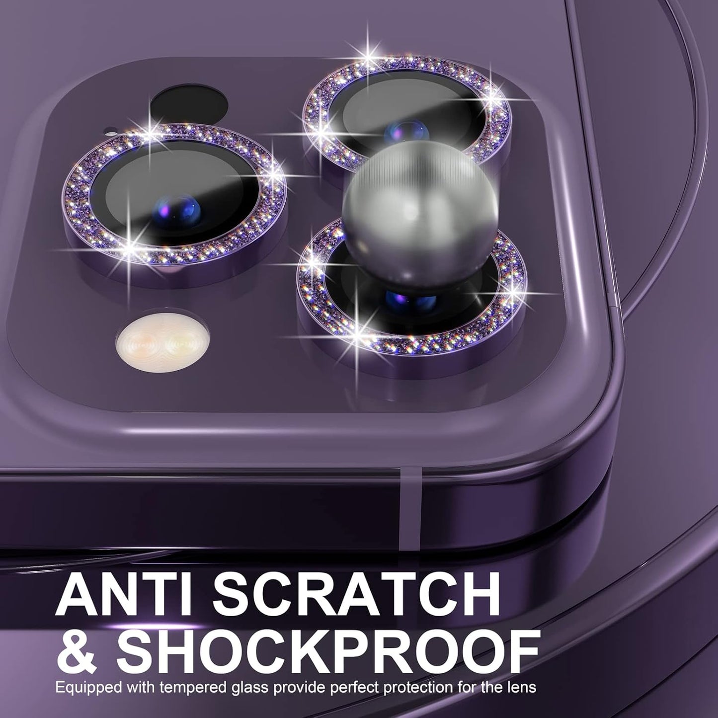 AIG iPhone 14 Pro/14 Pro Max Camera Lens Protector Bling – Glitter Purple