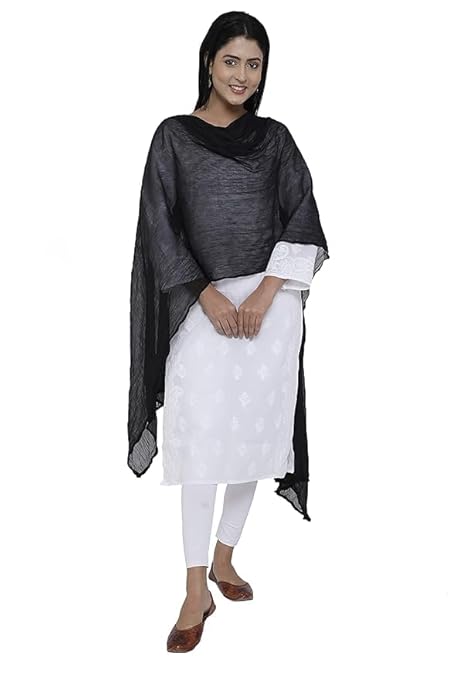 AIG THE FASHION Women’s Chiffon Dupatta – Lightweight Plain Casual Scarf, Wrap & Chunni for Girls – Black