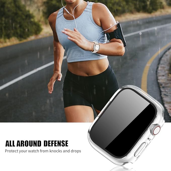 AIG 2 Pack Hard PC Case with Tempered Glass for Apple Watch Series 9/8/7 (41mm) – Starlight & Black