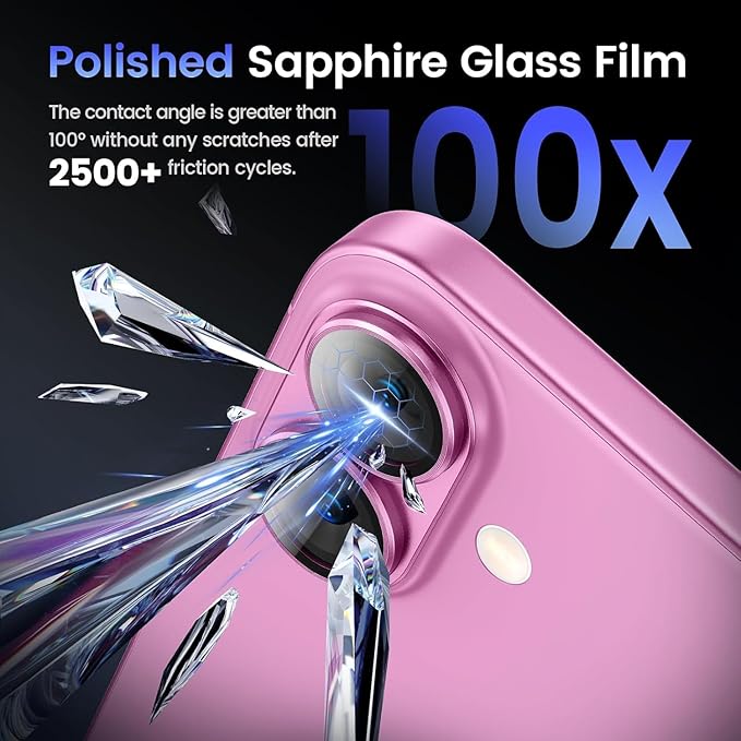 AIG Camera Lens Protector for iPhone 16 / 16 Plus – Tempered Glass with Metal Frame - Pink Joint