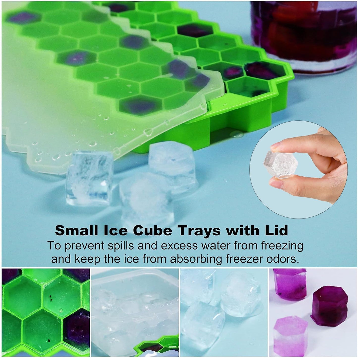 AIG Silicone Ice Cube Tray with Lid (2 Pack, Green) β Easy Release Reusable Ice Molds for Freezer & Drinks