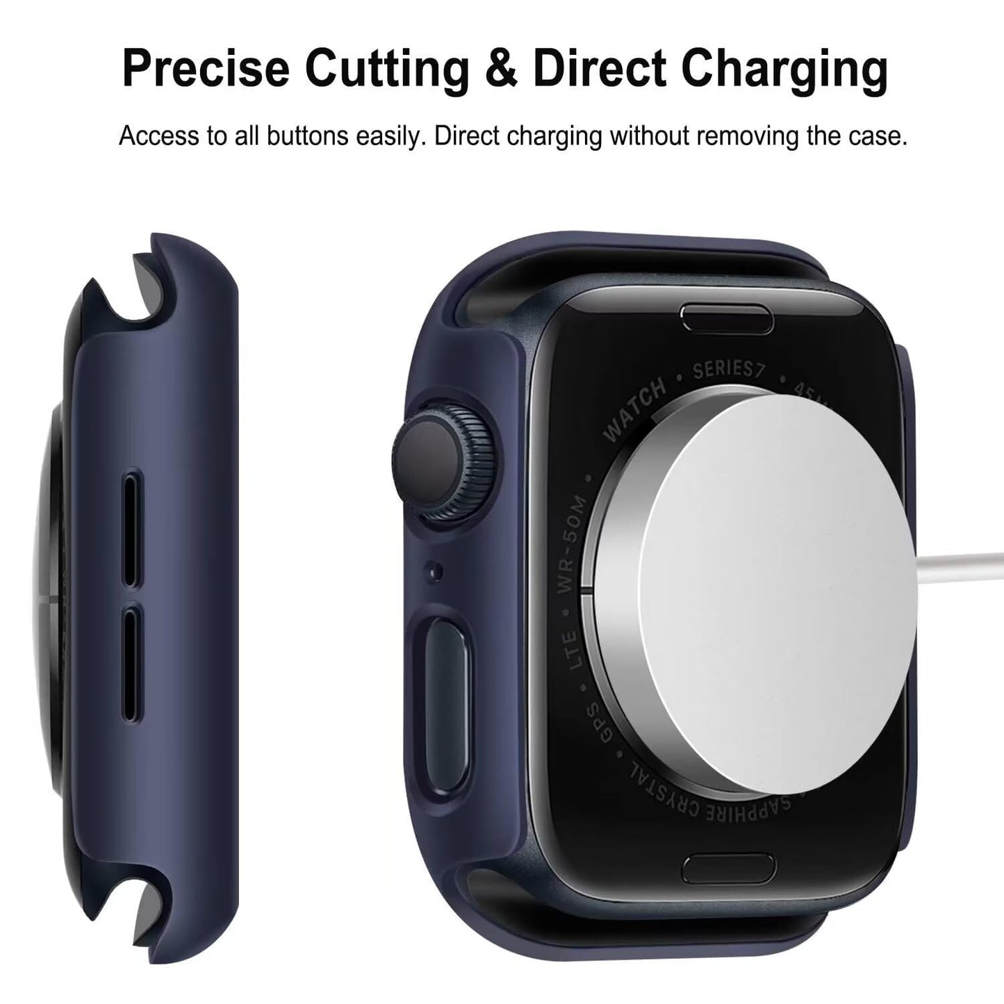 AIG Apple Watch 45mm Hard Case with Tempered Glass Screen Protector, Ultra-Thin Protective Cover for Series 9/8/7 - BLUE (01 PACK)