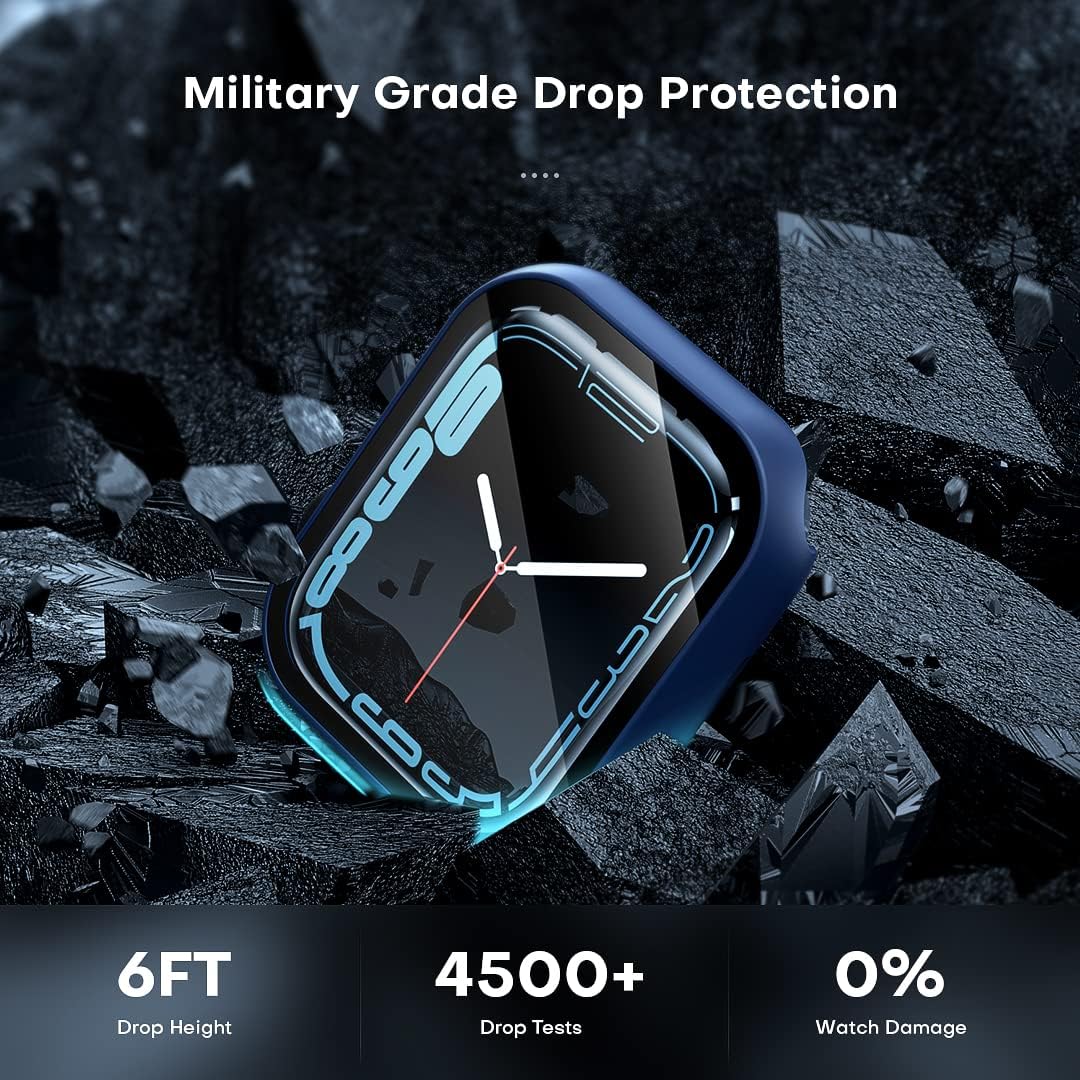 AIG Apple Watch Series 9/8/7 Case 41mm – UHD 9H Tempered Gorilla Glass Screen Protector, Blue