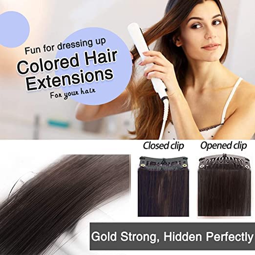 AIG (04 PACK) 22-Inch Brown Clip-In Hair Extensions, Synthetic Highlight Streaks (Brown Straight Hair)