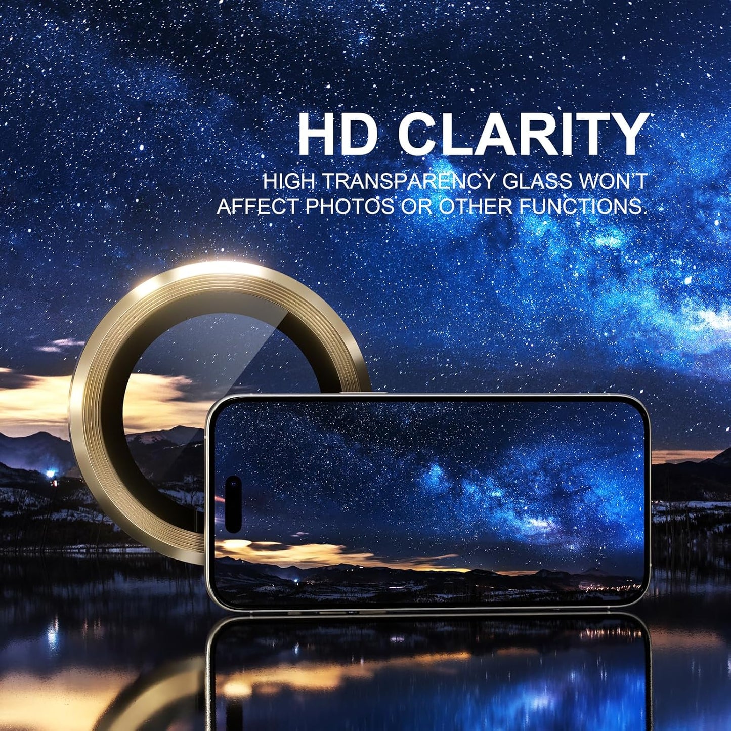 AIG Camera Lens Protector for iPhone 15 Pro/15 Pro Max & iPhone 14 Pro/14 Pro Max β 9H Glass with Metal Ring β Gold