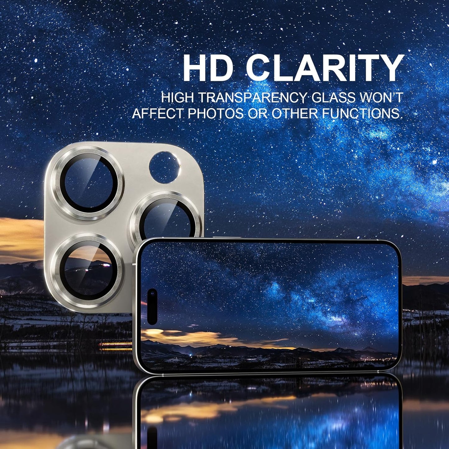 AIG iPhone 16 Pro/16 Pro Max Camera Lens Protector – Bling 9H Tempered Glass Cover with Metal Ring- Titanium Natural Joint