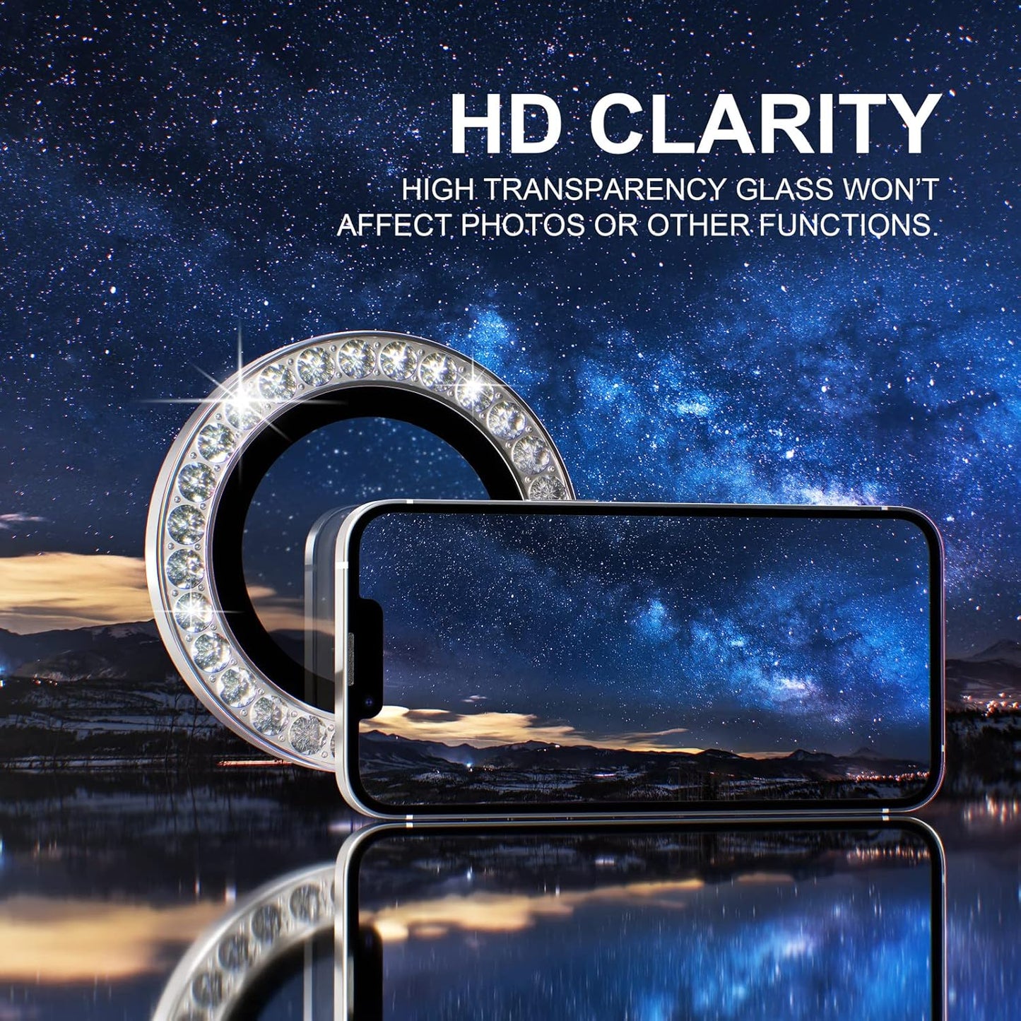 AIG iPhone 14/iPhone 14 Plus Camera Lens Protector Bling, 9H Tempered Glass Camera Cover Screen Protector Metal Ring Decoration Accessories
