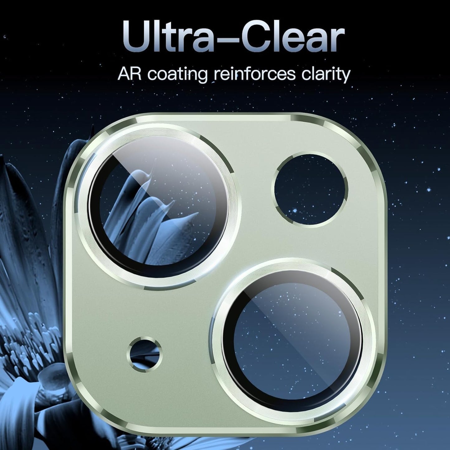 AIG iPhone 15/15 Plus Camera Lens Protector Metal 9H Tempered Glass Lens Screen Protector Rings – Green Joint