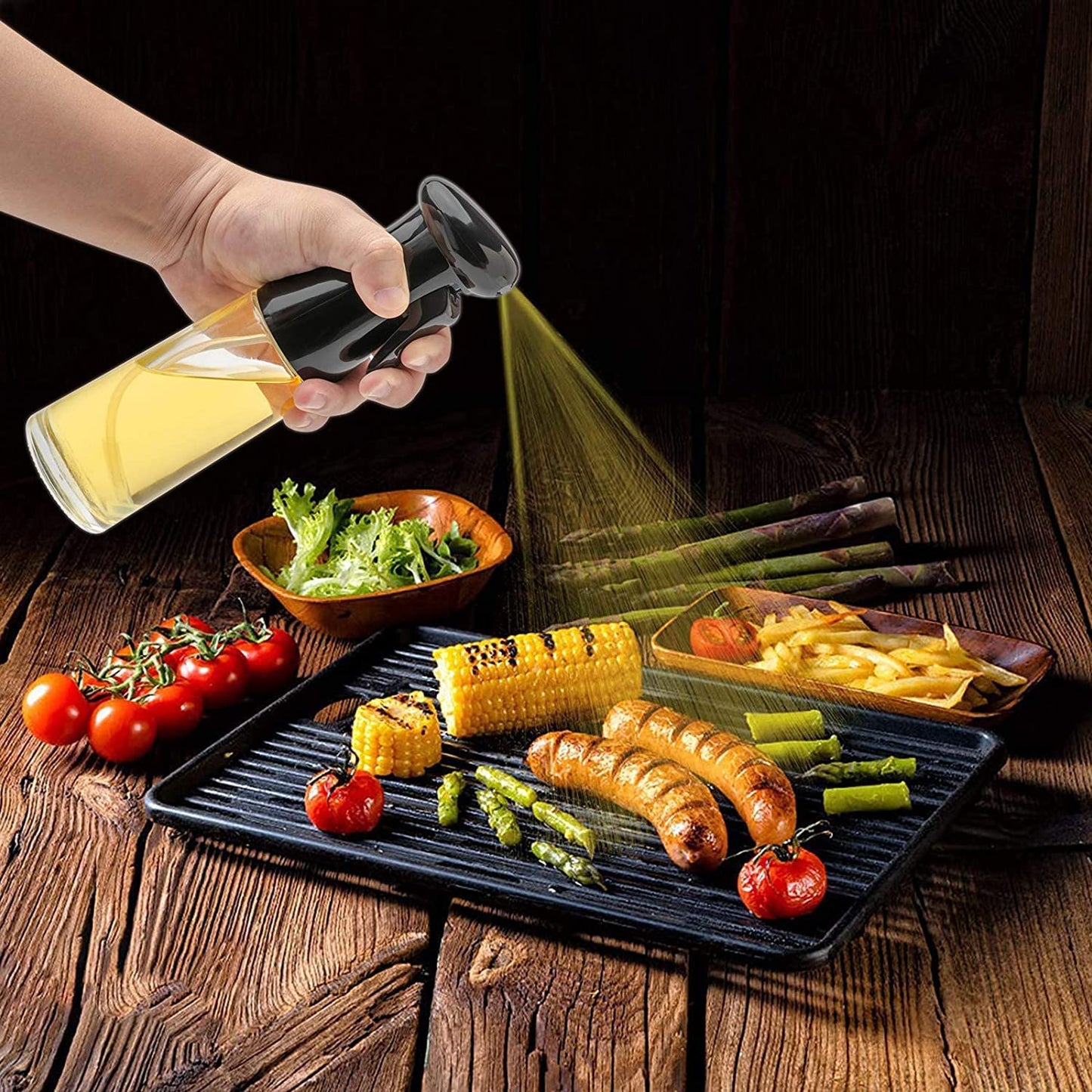 AIG Olive Oil Sprayer 200ml Glass Bottle – Refillable Cooking Oil & Vinegar Mister (Multicolor)