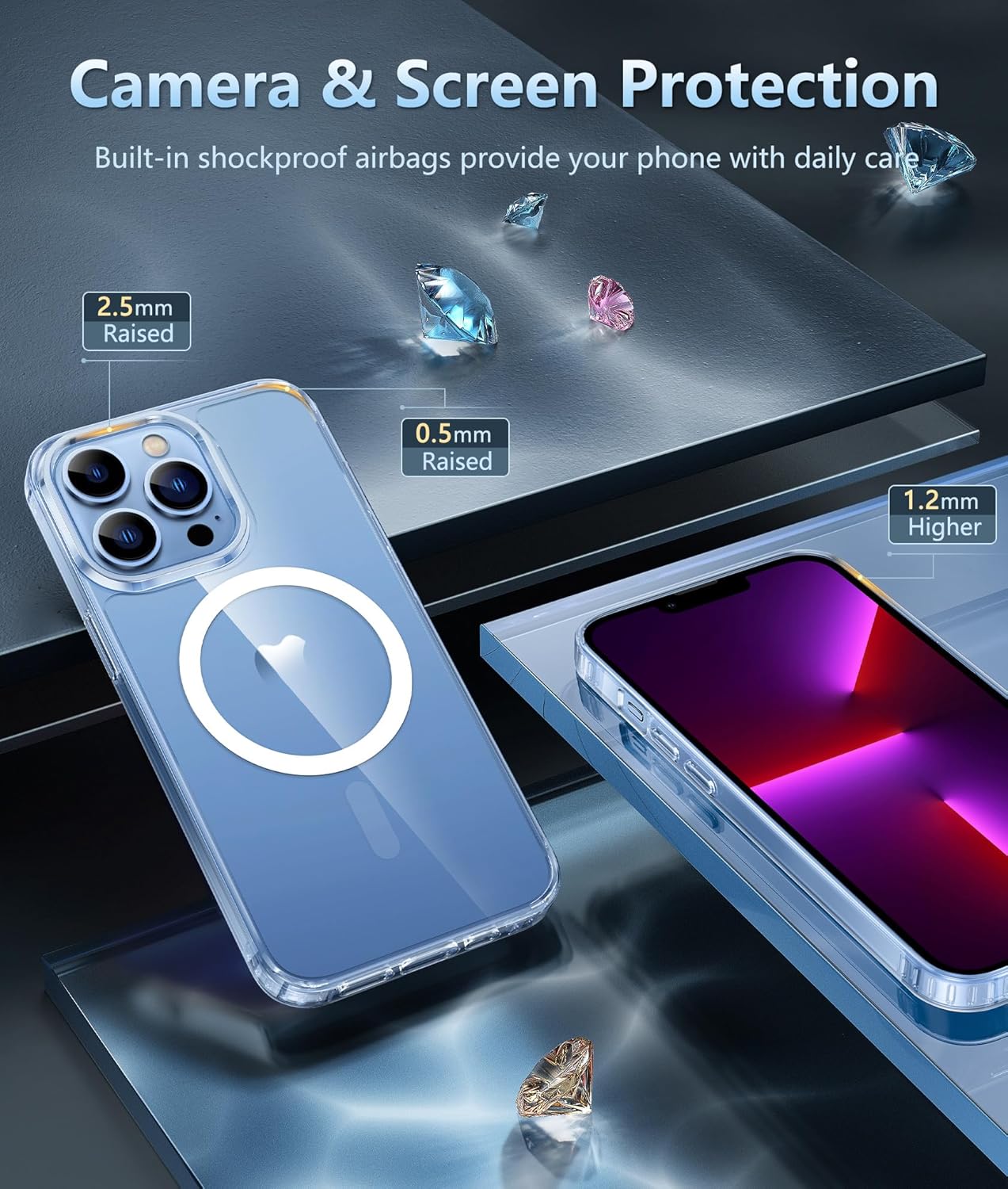 AIG Magnetic Clear Case for iPhone 13 Pro Max – Slim, Shockproof & Anti-Yellowing