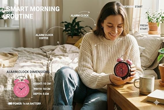 Retro Twin Bell Alarm Clock with Smiley Dial | Loud Alarm, Metal Body, Analog Display, Battery Operated | Bedside/Table Clock for Kids & Adults