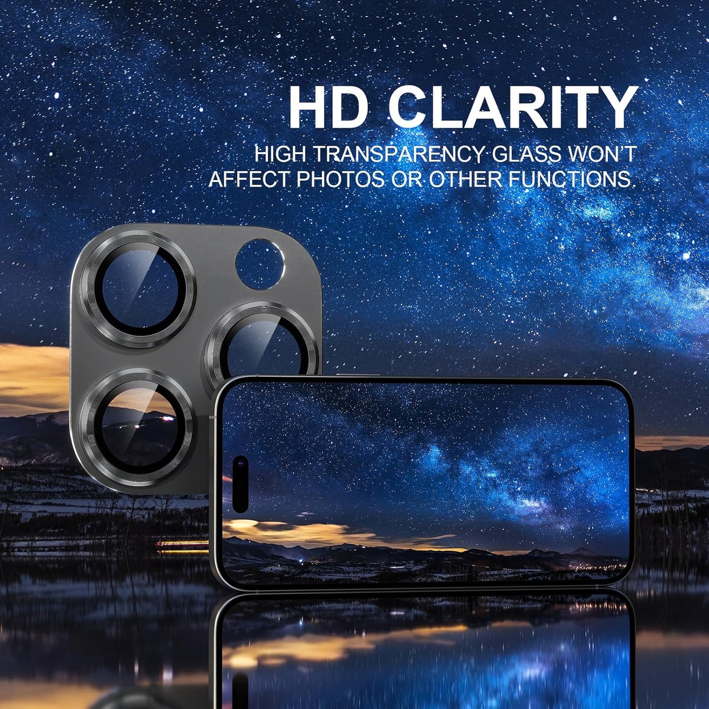 AIG iPhone 16 Pro/16 Pro Max Camera Lens Protector – Bling 9H Tempered Glass Cover with Metal Ring (Black Joint)