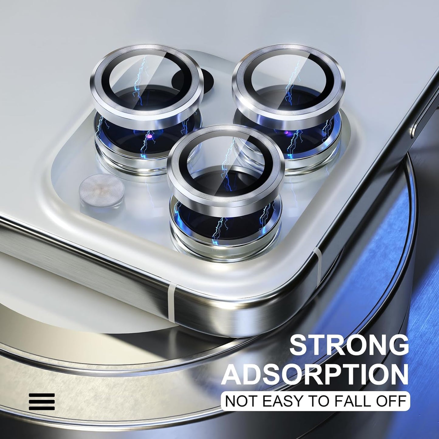 AIG Camera Lens Protector for iPhone 16 Pro/16 Pro Max/15 Pro/15 Pro Max /14 Pro/14 Pro Max β 9H Glass, Metal Ring-Silver