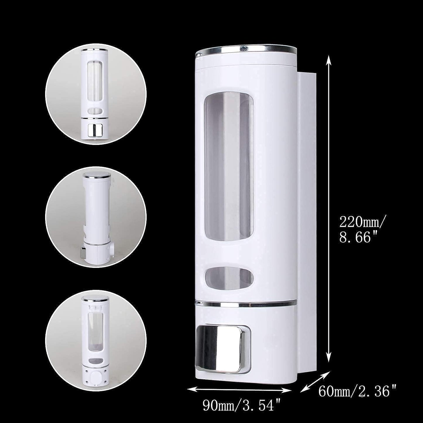 Liquid Soap Dispenser, Wall Mounted, 400ml, Black with Gold Accents, ABS Plastic, Refillable (White)