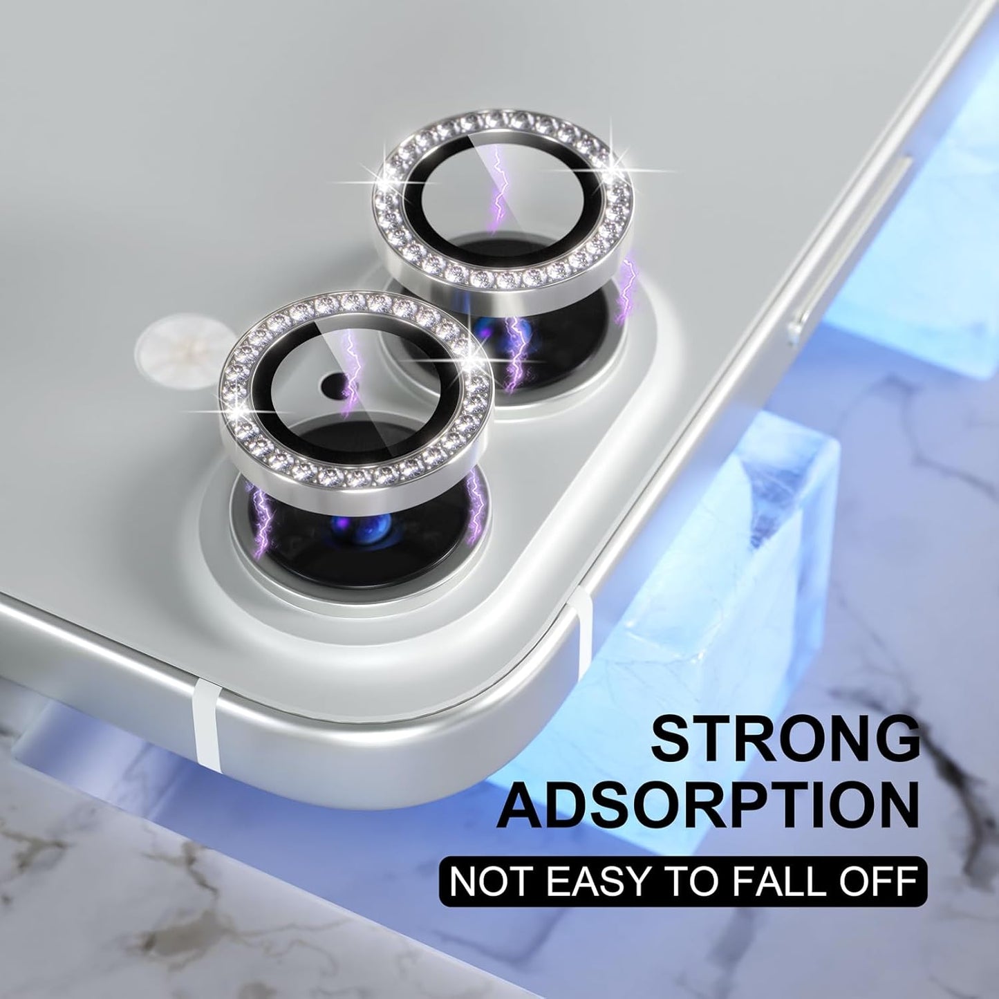 AIG Camera Lens Protector for iPhone 16/16 Plus β 9H Glass with Metal Ring β Silver Diamond