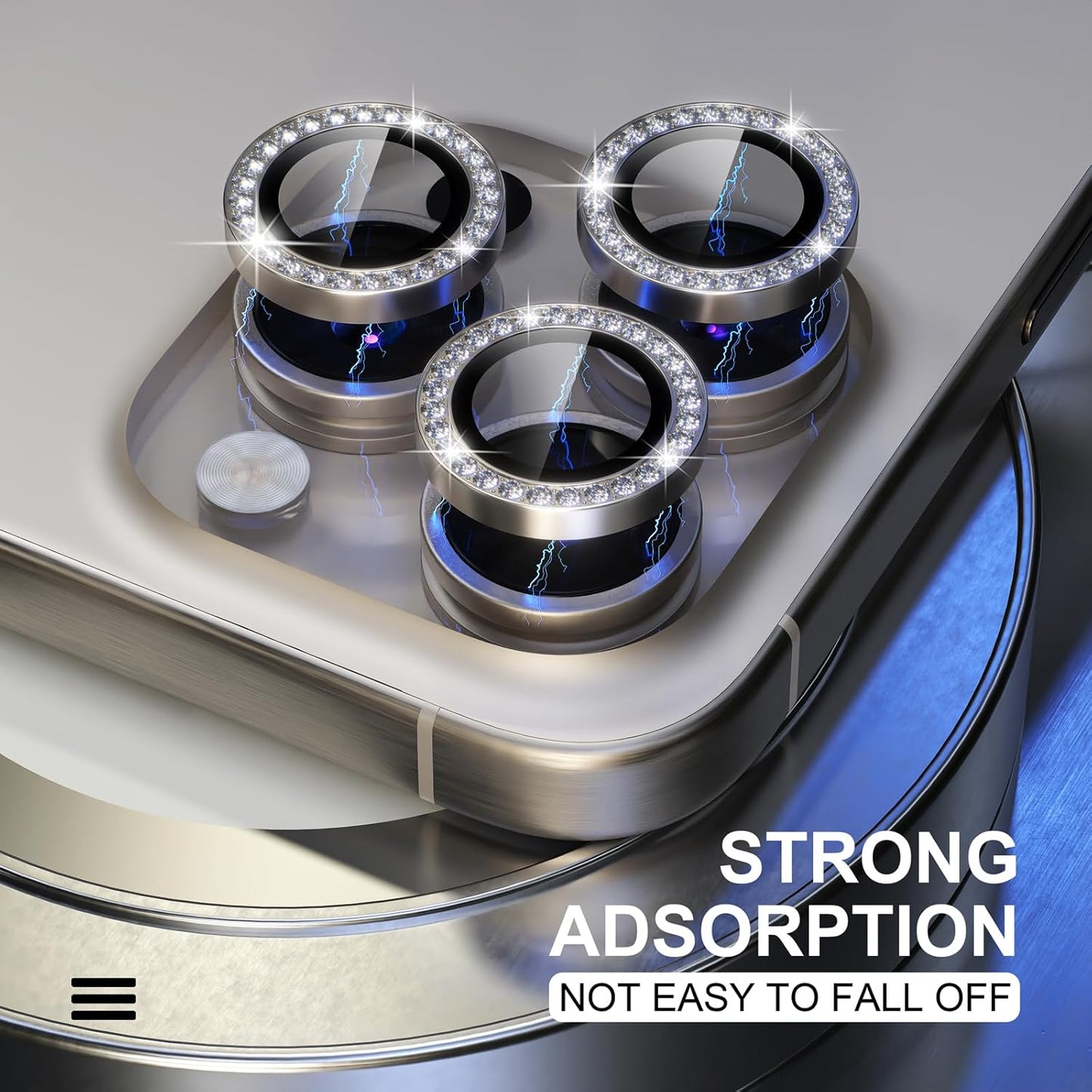 AIG iPhone 15 Pro/15 Pro Max Bling Camera Lens Protector β Diamond Titanium Natural