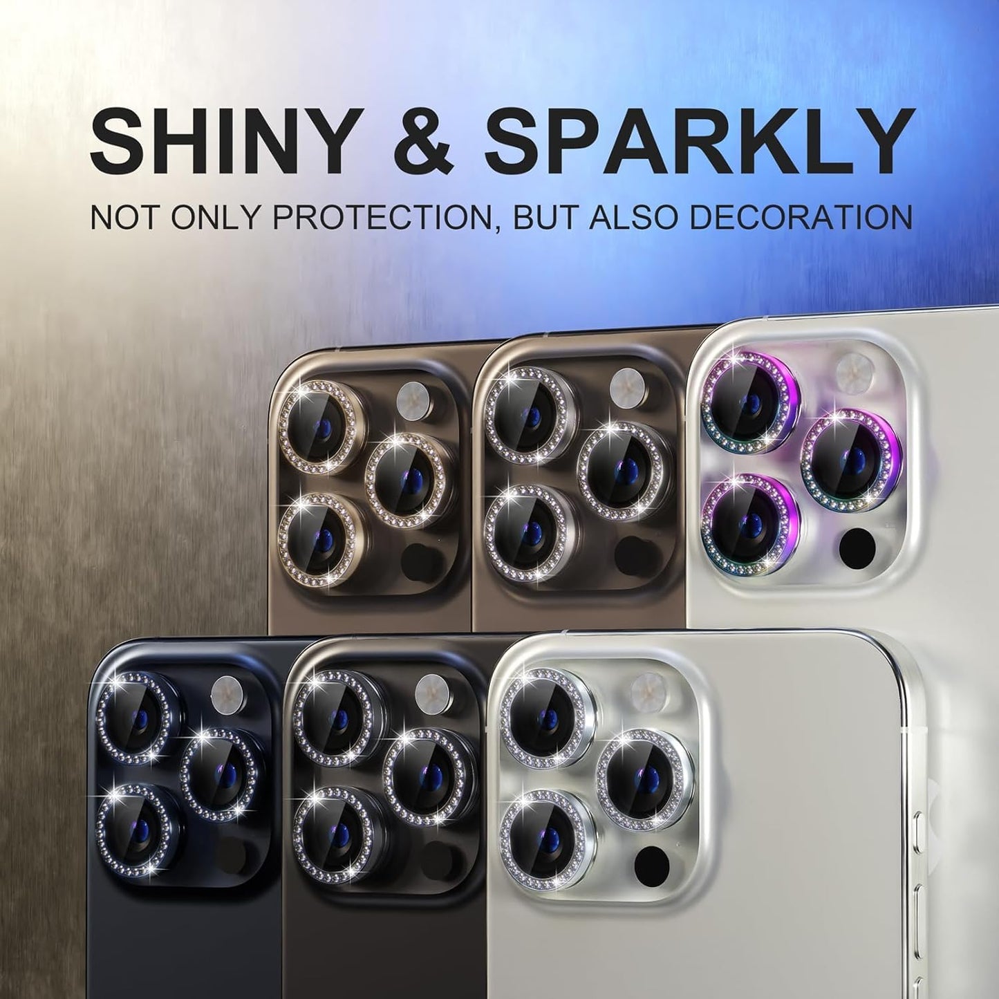 AIG Camera Lens Protector for iPhone 15 Pro/15 Pro Max & iPhone 14 Pro/14 Pro Max β 9H Glass with Metal Ring β Silver Diamond