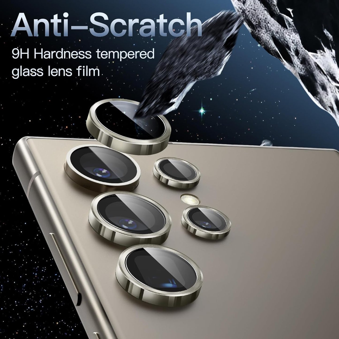 AIG Camera Lens Protector for Samsung Galaxy S24 Ultra – 9H Glass & Aluminum Alloy Rings (Natural Titanium Grey)
