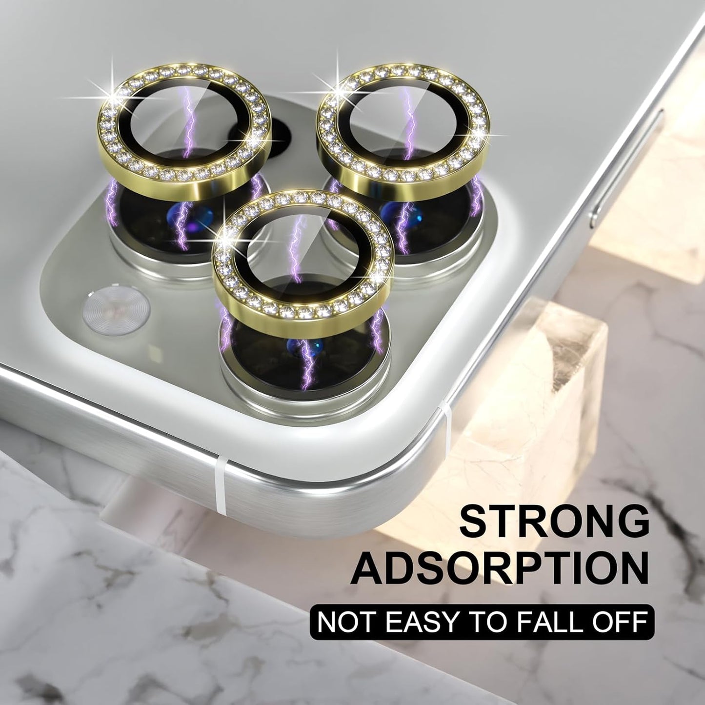 AIG iPhone 16 Pro/16 Pro Max Camera Lens Protector Bling – Gold Diamond