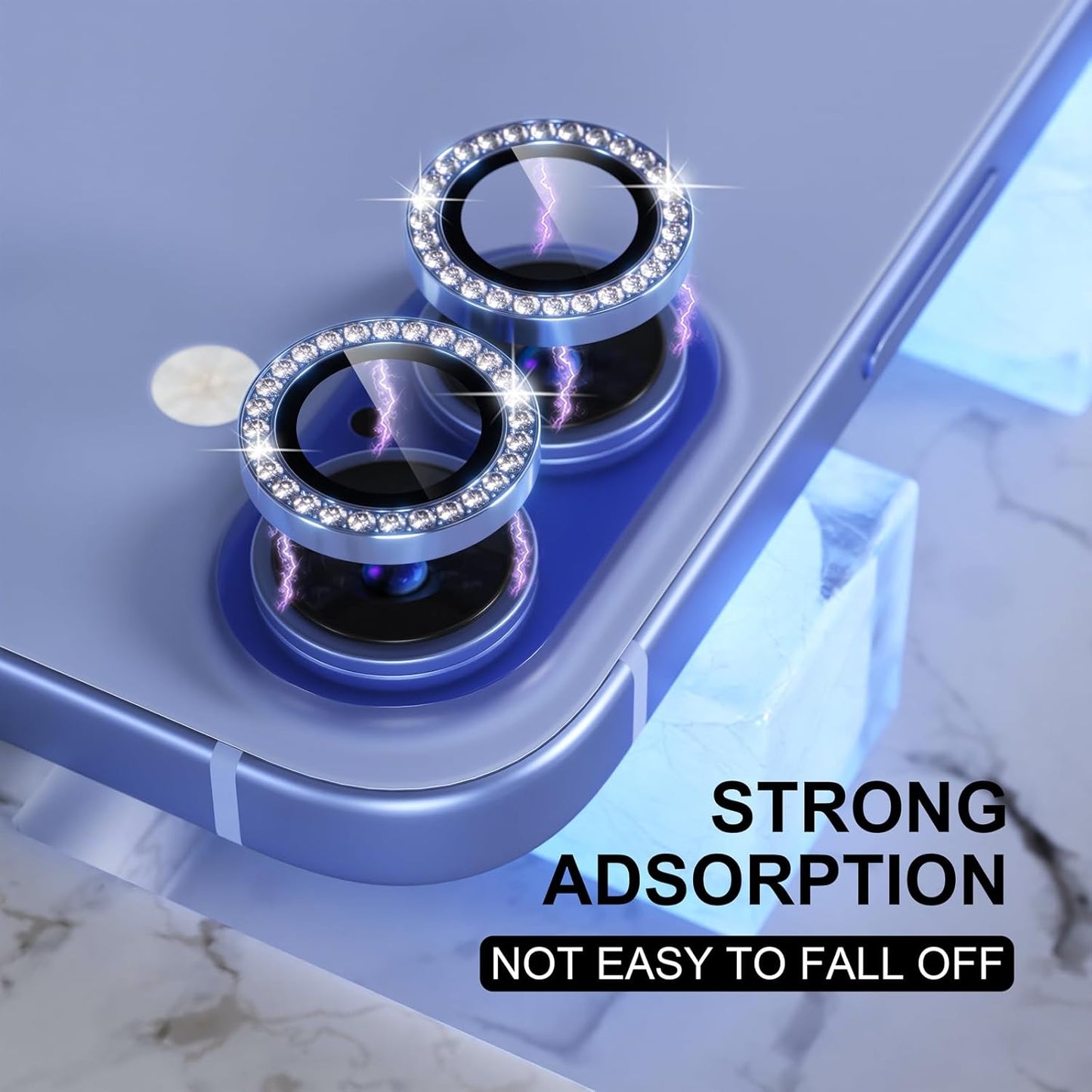 AIG Camera Lens Protector for iPhone 16/16 Plus β 9H Glass with Metal Ring β Blue Diamond
