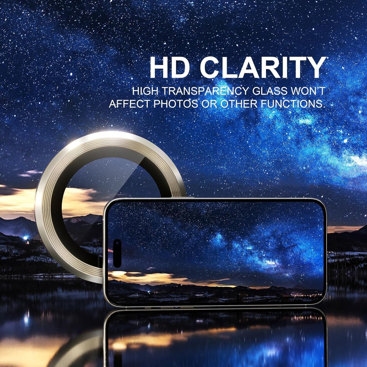 AIG Camera Lens Protector for iPhone 16 Pro/16 Pro Max, 9H Glass Rings, HD Clear - Desert Titanium Joint