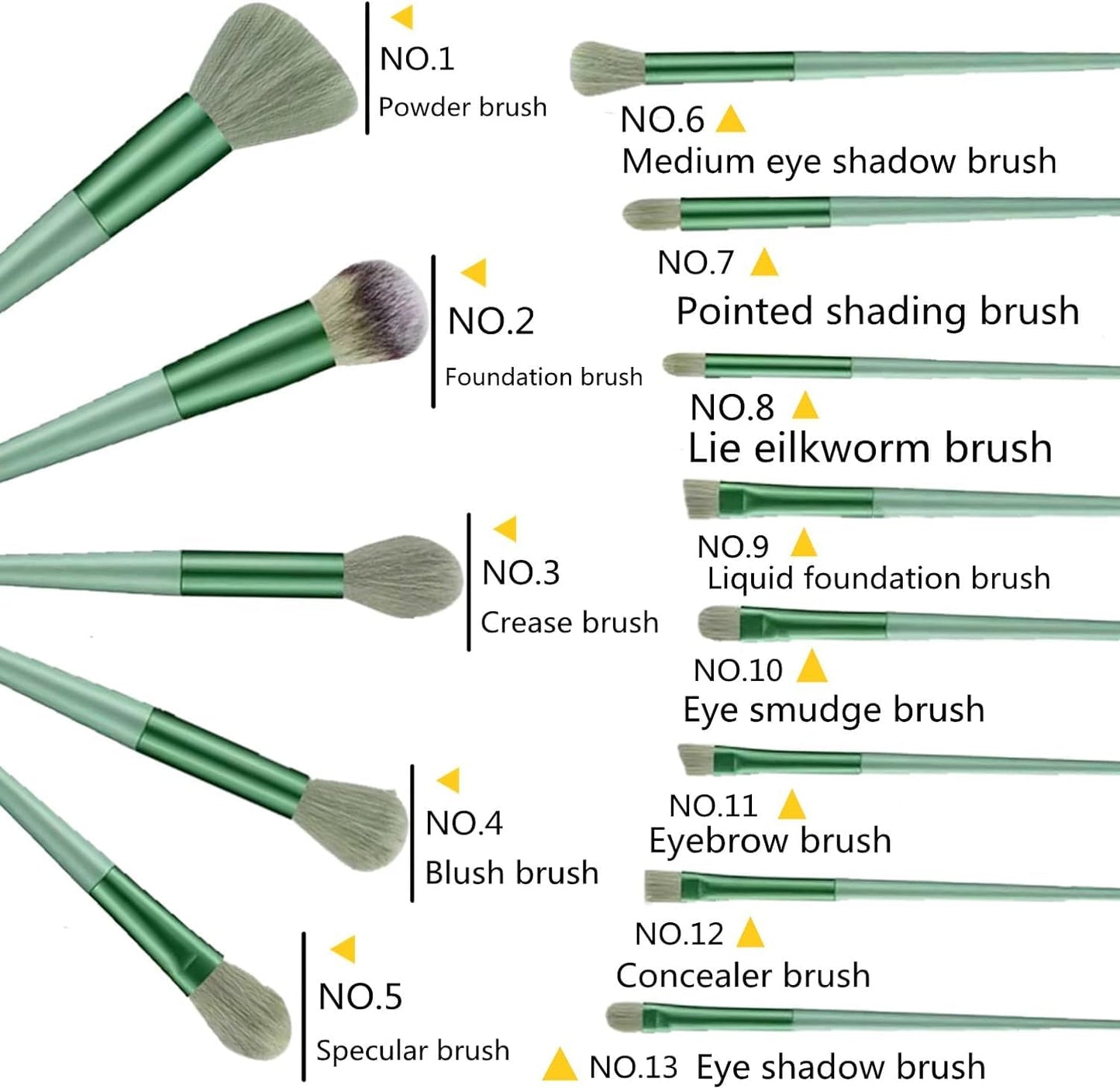 AIG 13pcs Professional Makeup Brush Set with Gift Bag – Foundation, Powder, Concealer & Eyeshadow Brushes (Green)