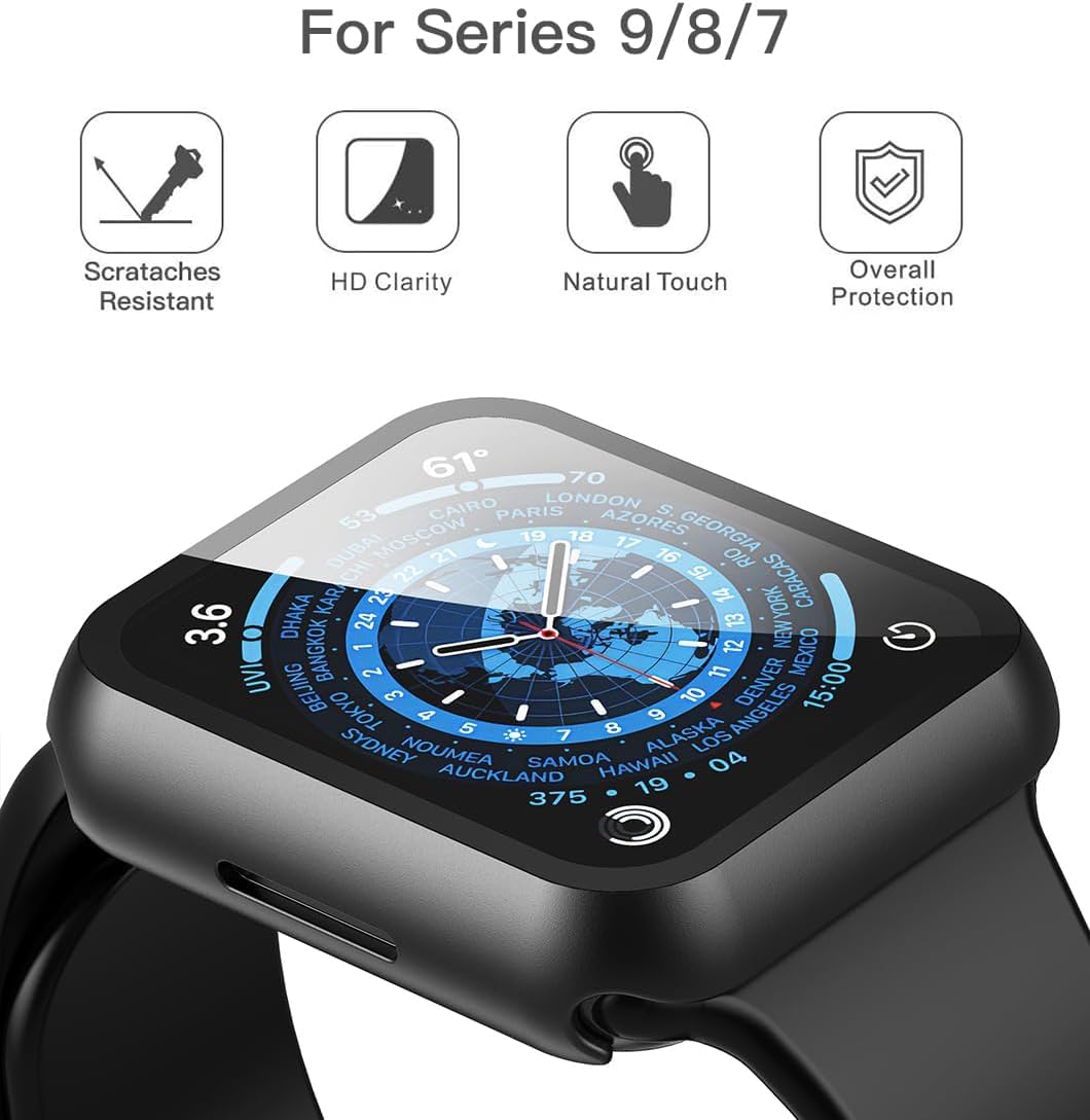 AIG 3-Pack Apple Watch 45mm Case with Glass – Series 9/8/7 Bumper Cover, Black Ask ChatGPT