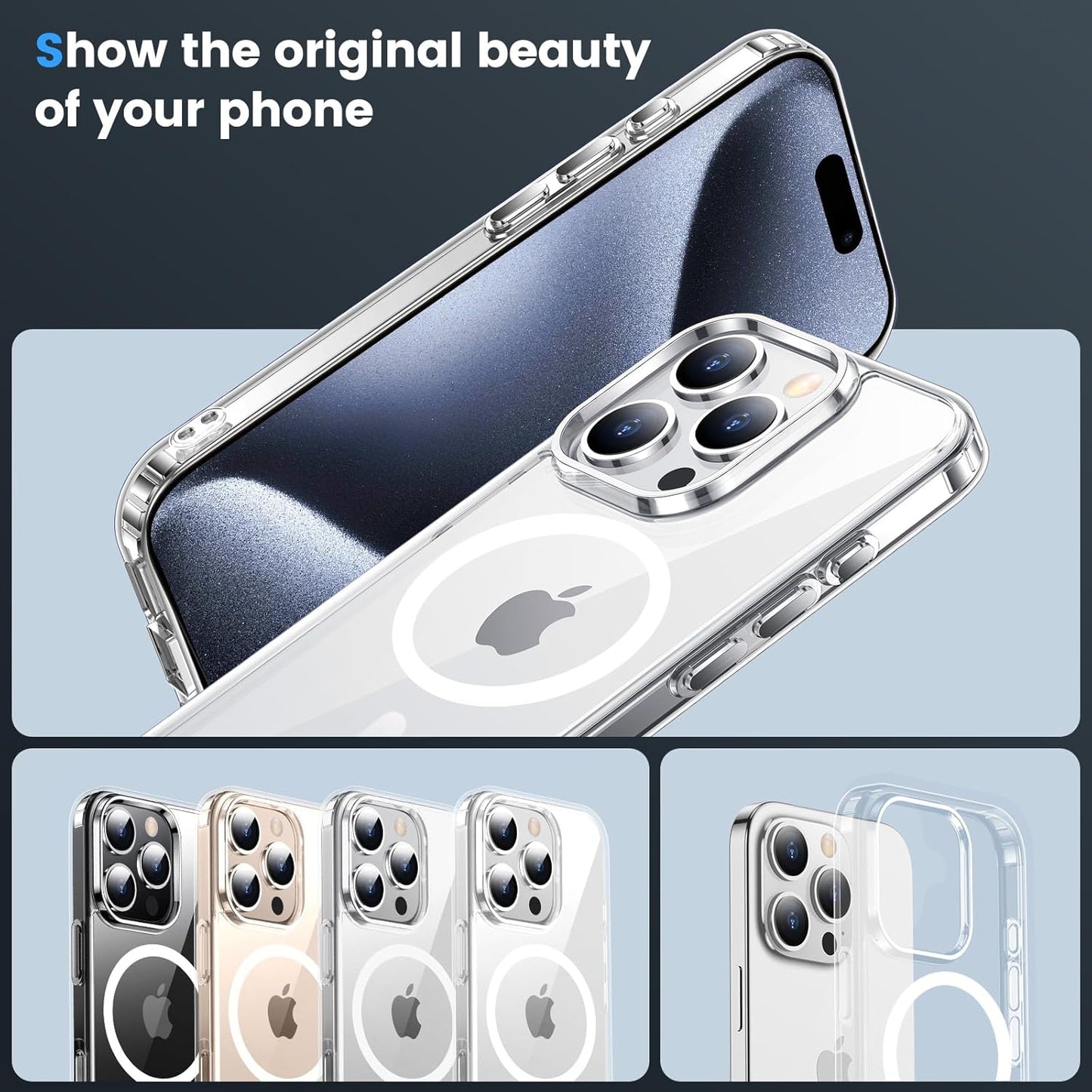 AIG Clear Case for iPhone 15 Pro Max – MagSafe Compatible, Anti-Yellowing, Military-Grade Protection