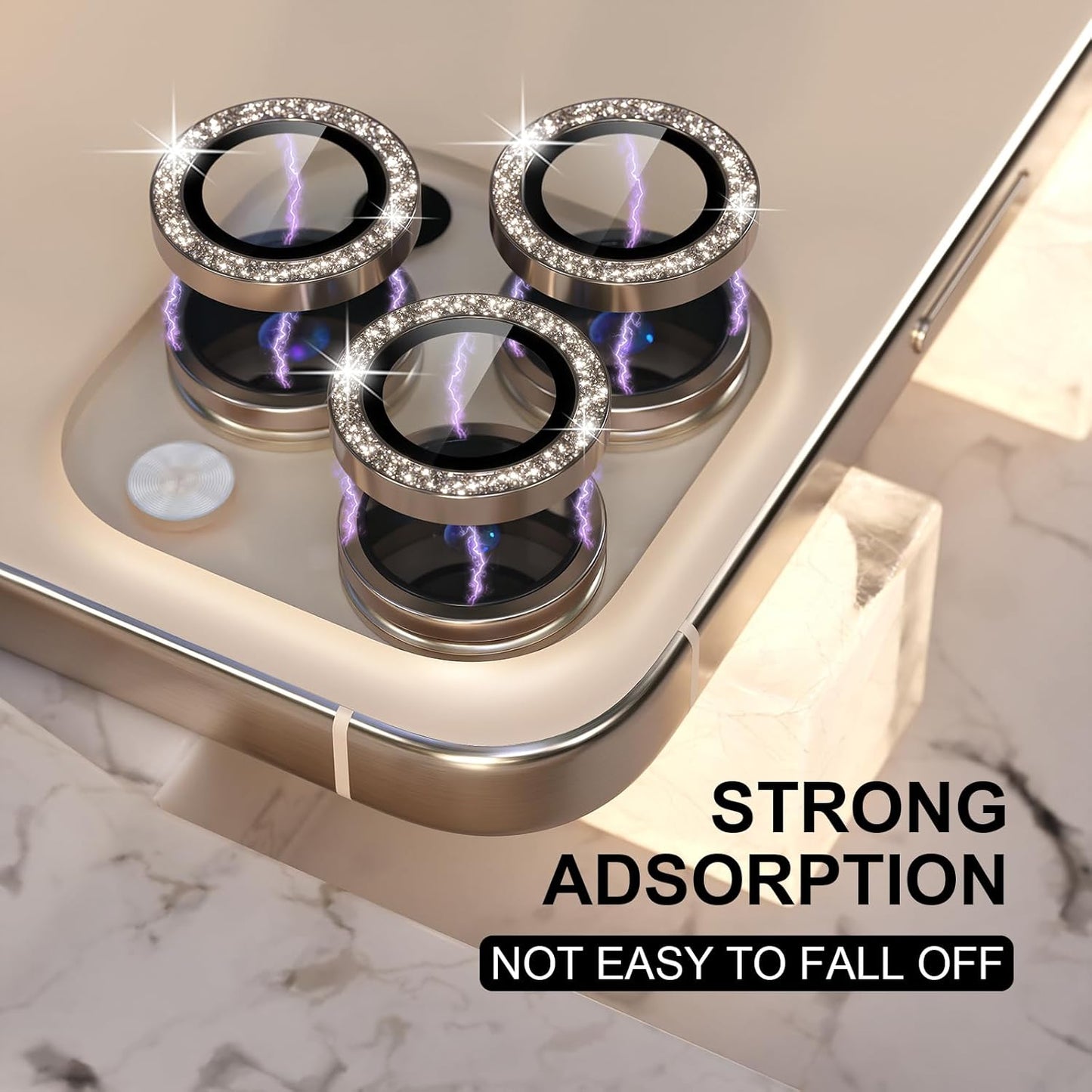 AIG iPhone 16 Pro/16 Pro Max Camera Lens Protector Bling – Glitter Titanium Desert