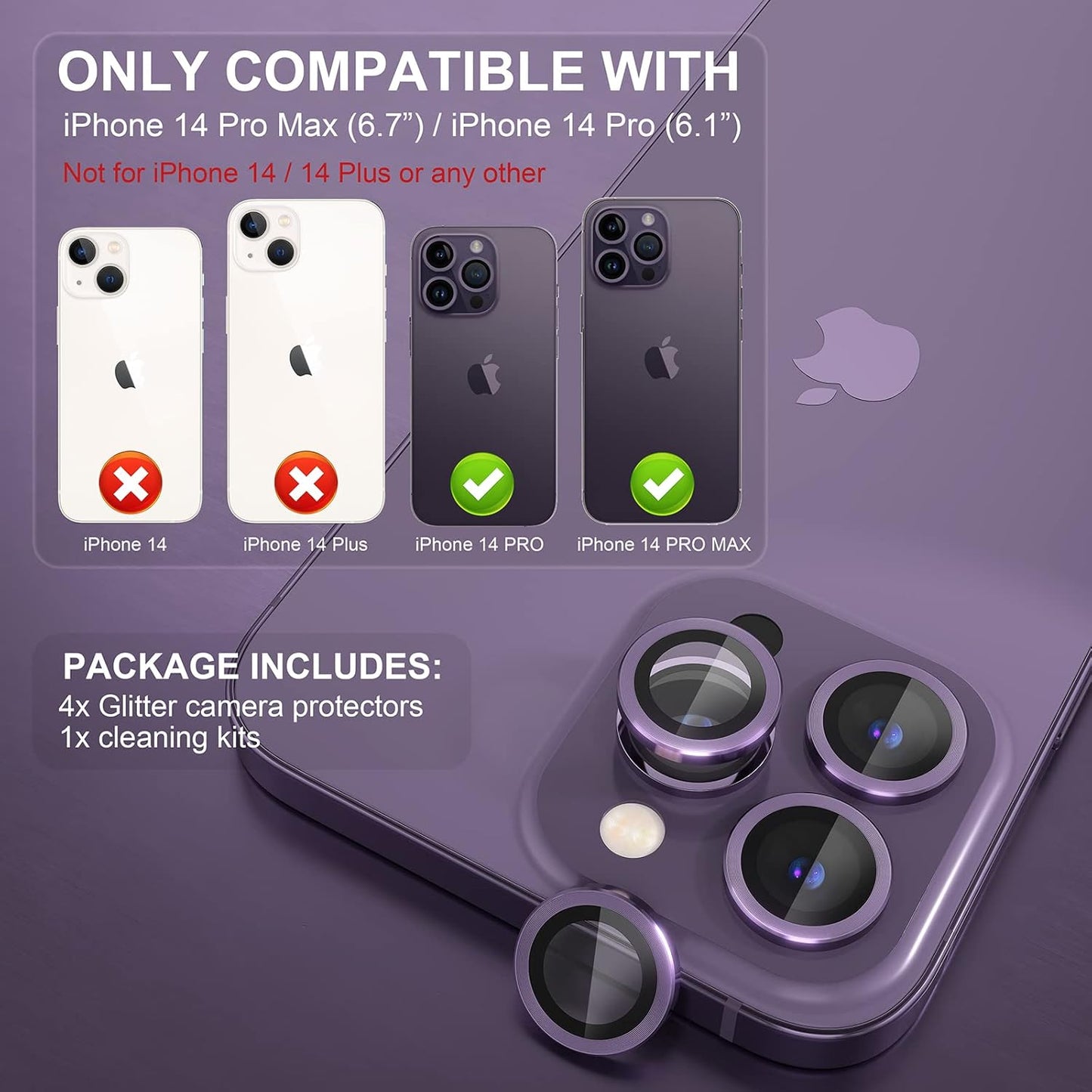 AIG iPhone 14 Pro/14 Pro Max Camera Lens Protector Bling – Deep Purple