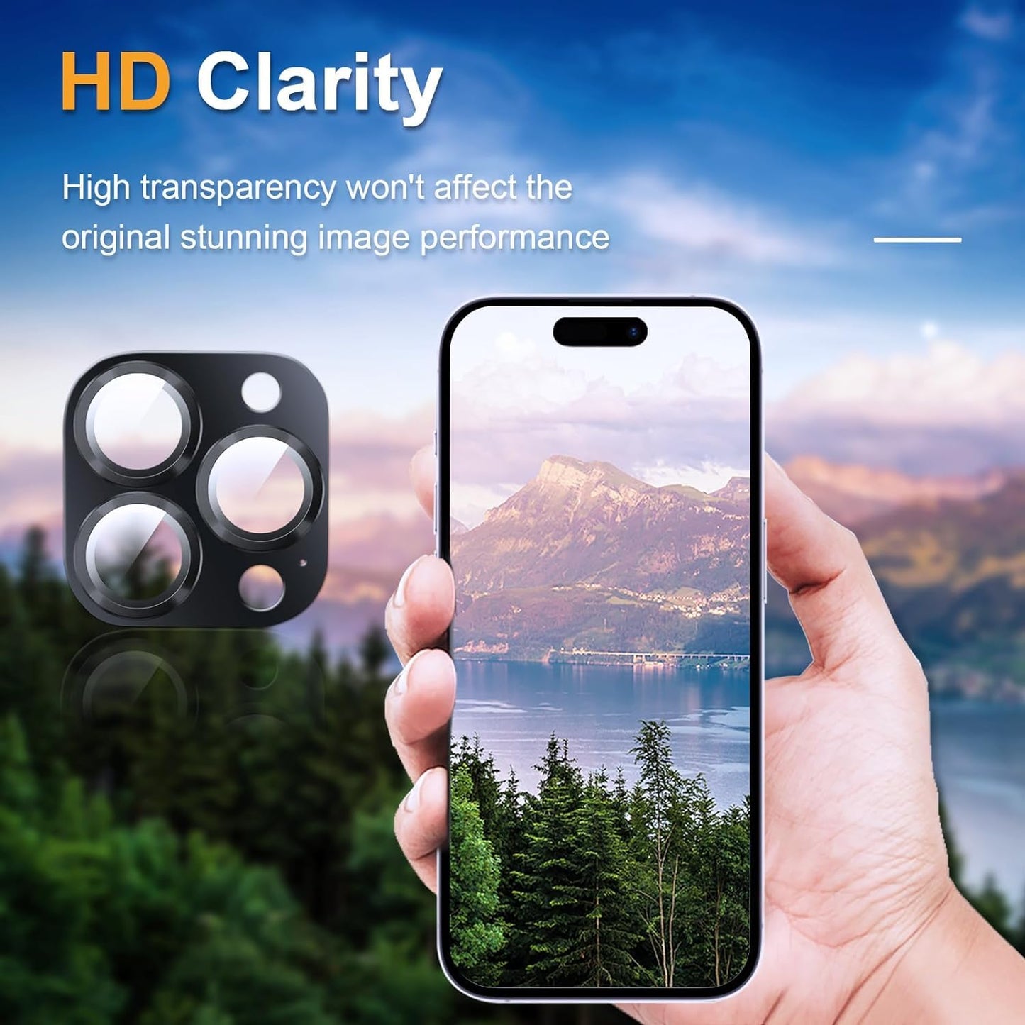 AIG Camera Lens Protector for iPhone 15 Pro/15 Pro Max & 14 Pro/14 Pro Max – 9H Glass with Metal Rings (Silver Joint)