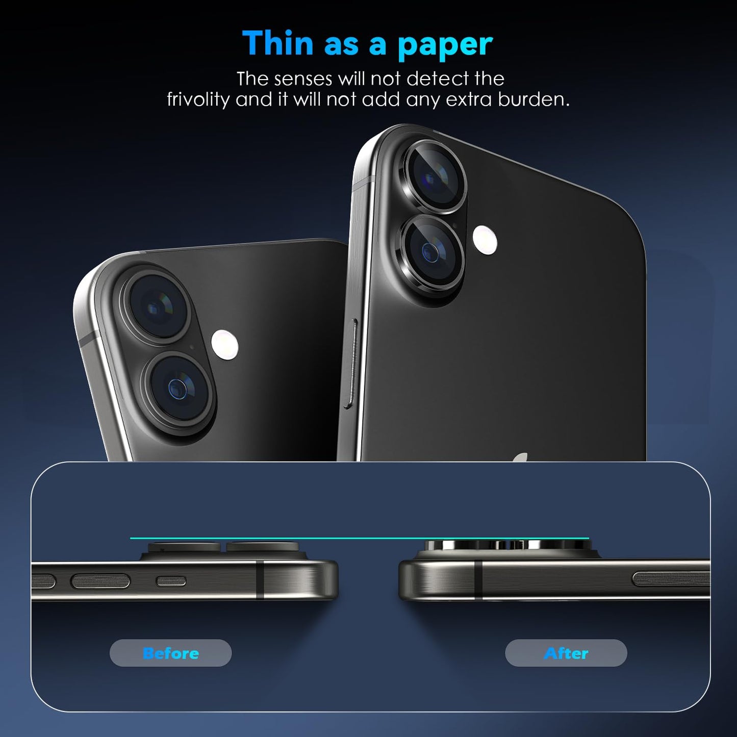 AIG Camera Lens Protector for iPhone 16/16 Plus – 1s Install, HD Glass, Case-Friendly Metal Ring, Black