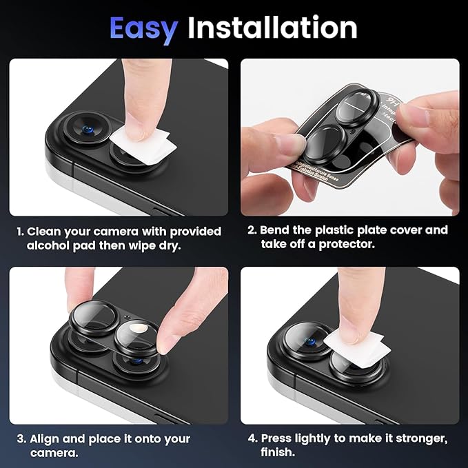 AIG Camera Lens Protector for iPhone 16 / 16 Plus – Tempered Glass with Metal Frame - Black Joint