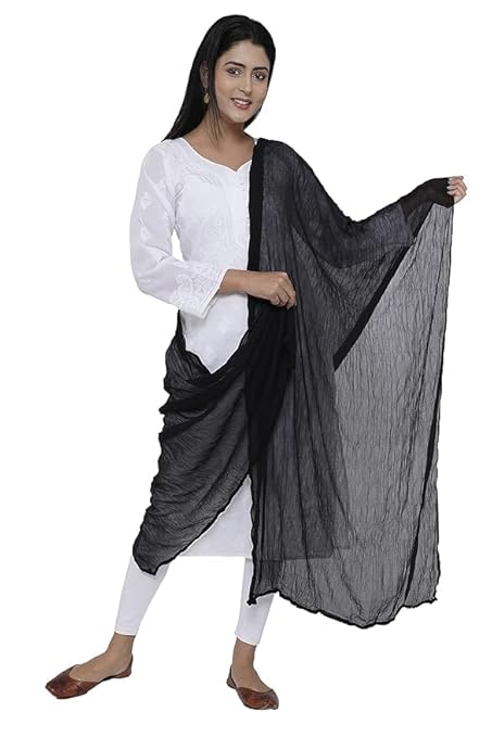 AIG THE FASHION Women’s Chiffon Dupatta – Lightweight Plain Casual Scarf, Wrap & Chunni for Girls – Black