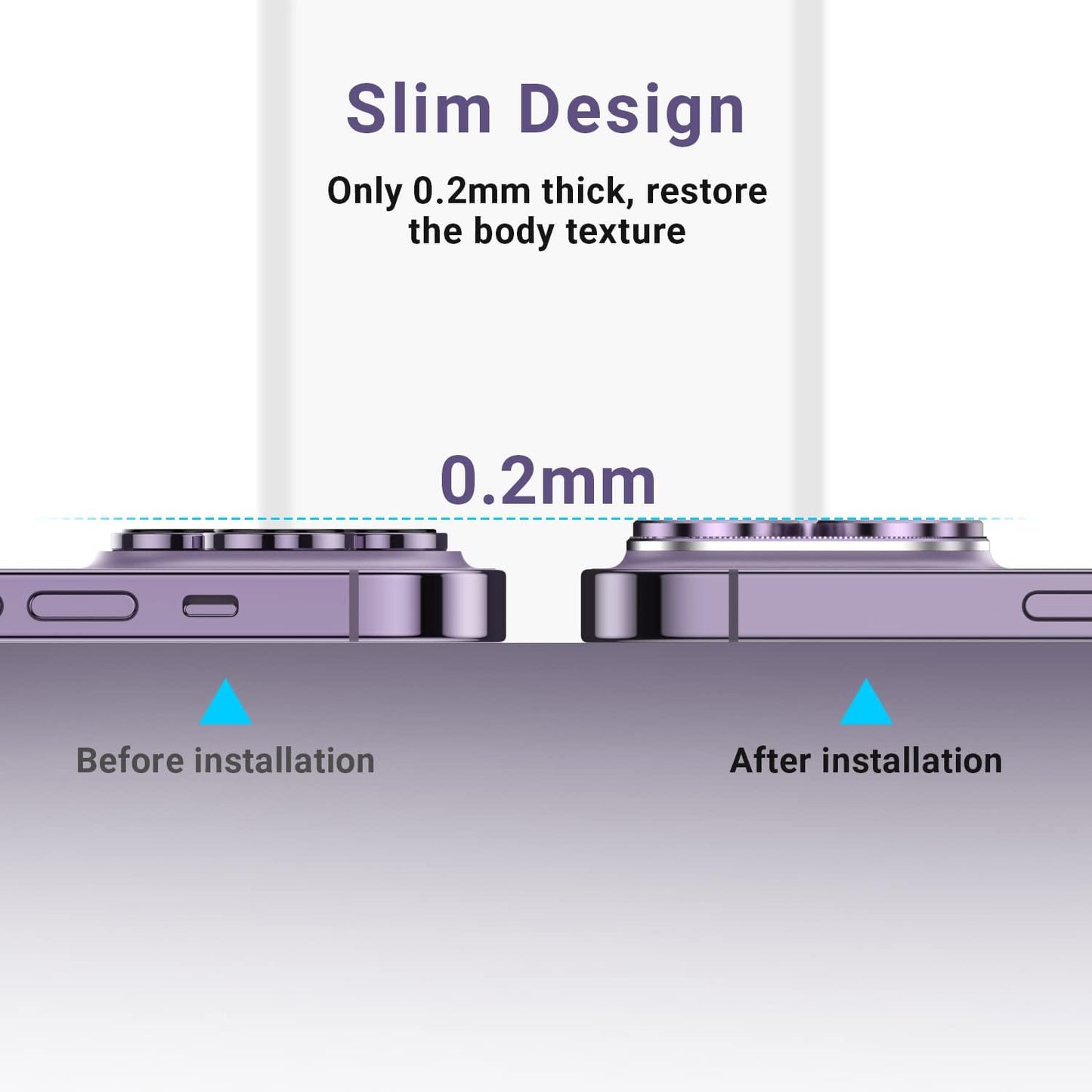 AIG Camera Lens Protector for iPhone 15 Pro/15 Pro Max & 14 Pro/14 Pro Max – 9H Glass with Metal Rings (Purple Joint)