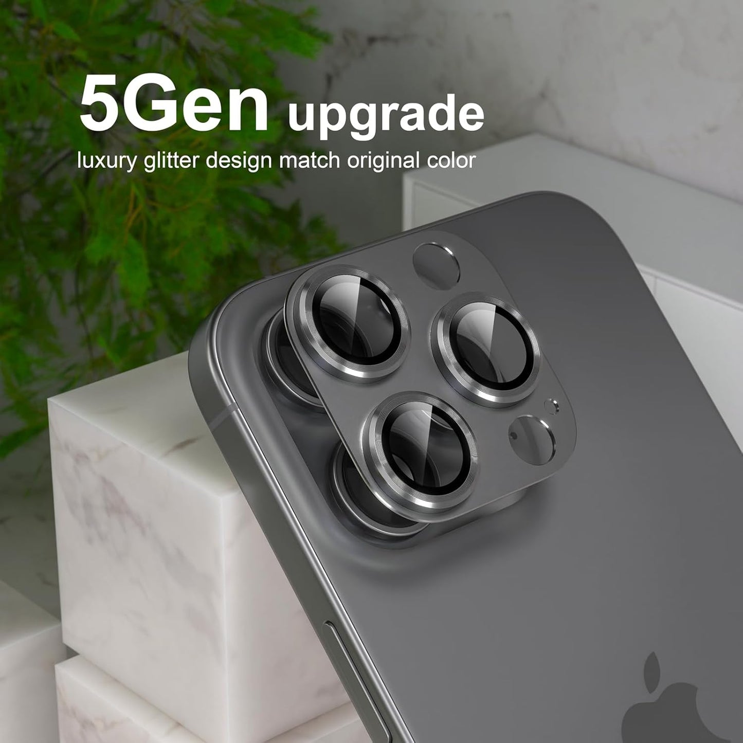 AIG iPhone 16 Pro/16 Pro Max Camera Lens Protector – Bling 9H Tempered Glass Cover with Metal Ring (Black Joint)
