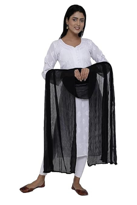 AIG THE FASHION Women’s Chiffon Dupatta – Lightweight Plain Casual Scarf, Wrap & Chunni for Girls – Black