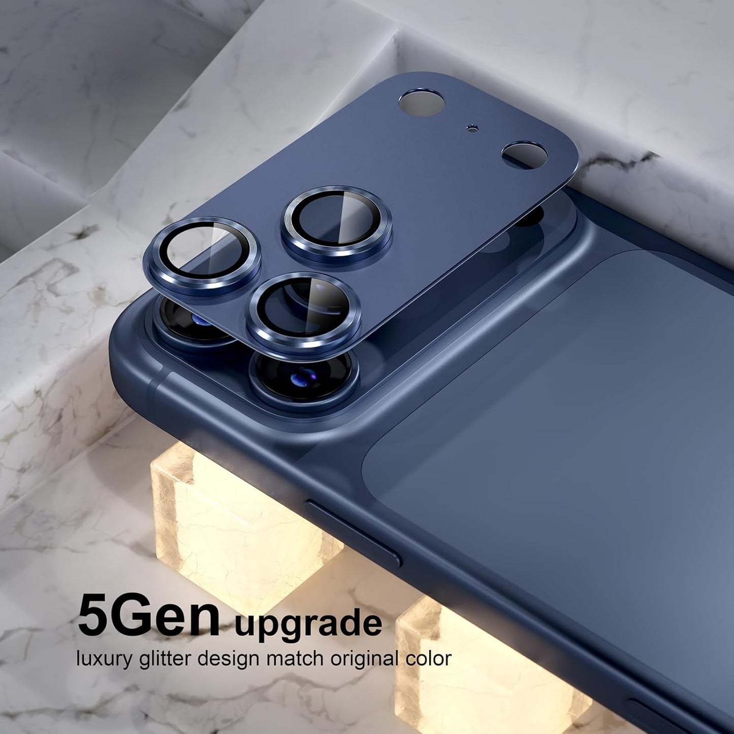 AIG Camera Lens Protector for iPhone 17 Pro Max – 9H Tempered Glass, Metal Ring, Blue Joint