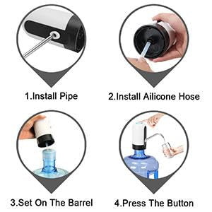 Portable Electric Water Dispenser - USB Rechargeable Universal Water Pump for 5 Gallon Jugs & 5-20L Bottles - Food Grade Silicone, One-Switch Operation for Kitchen, Office & Outdoor - Black