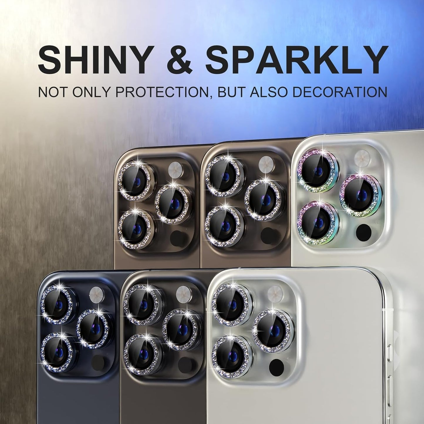 AIG Bling Camera Lens Protector for iPhone 15 Pro / Pro Max β 9H Glass, Metal Ring, Full Lens Cover β Glitter Black