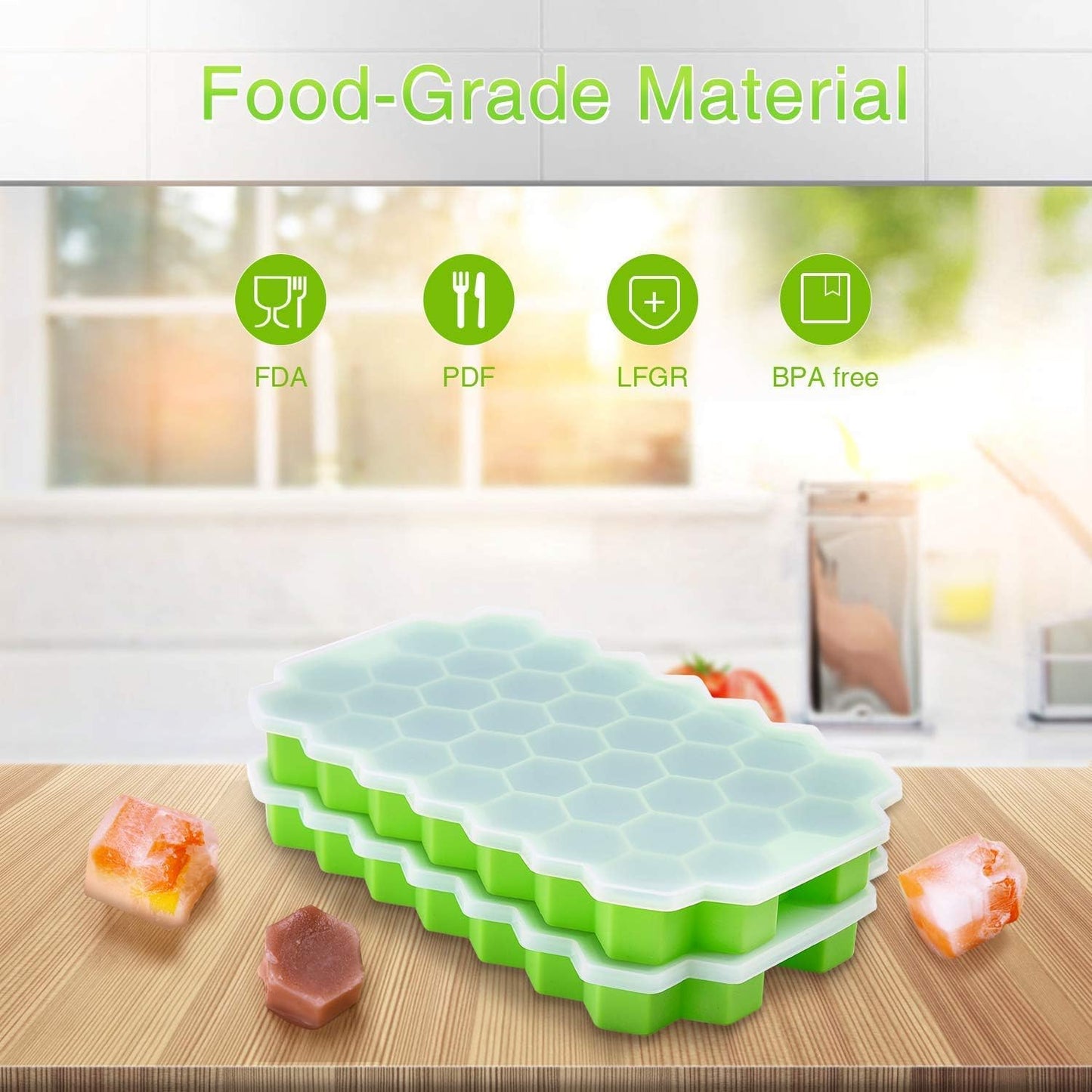 AIG Honey Cone Ice Cube Tray with Lid β Pack of 3, Freezer Safe