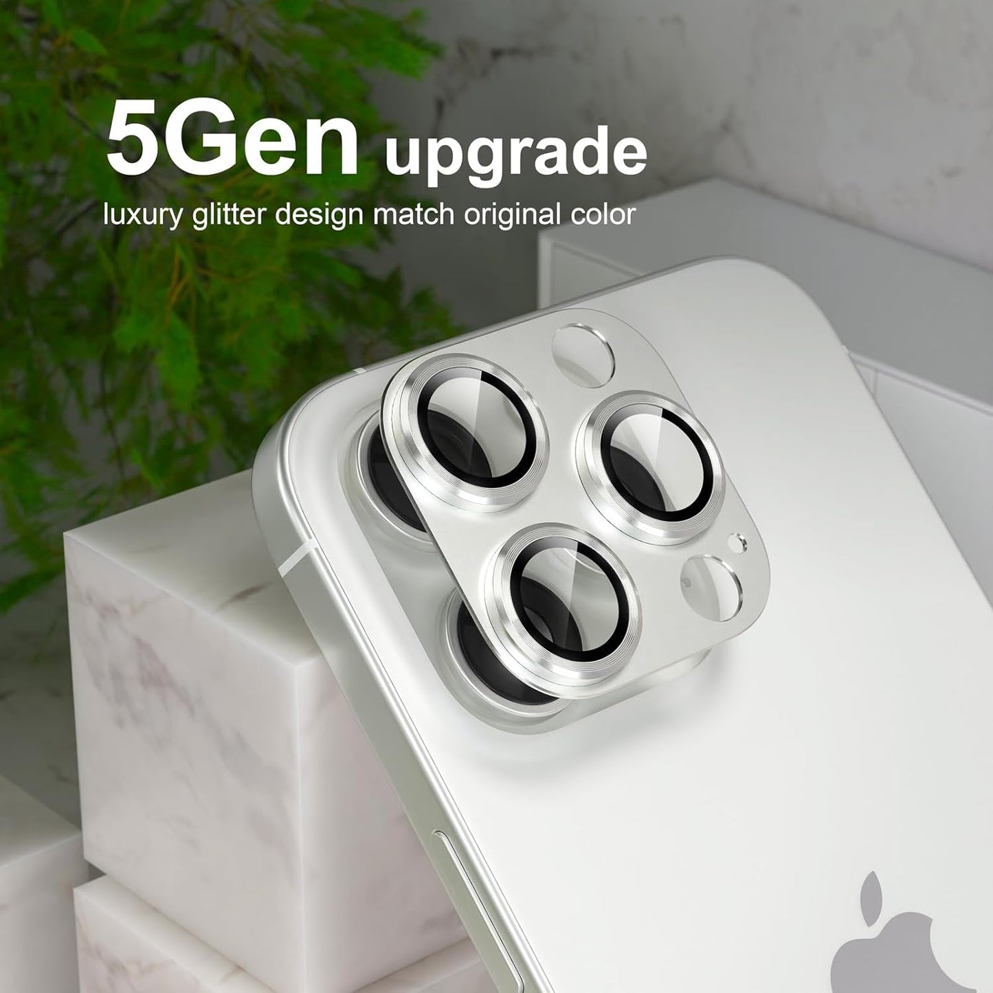 AIG iPhone 16 Pro/16 Pro Max Camera Lens Protector – Bling 9H Tempered Glass Cover with Metal Ring- Silver Joint