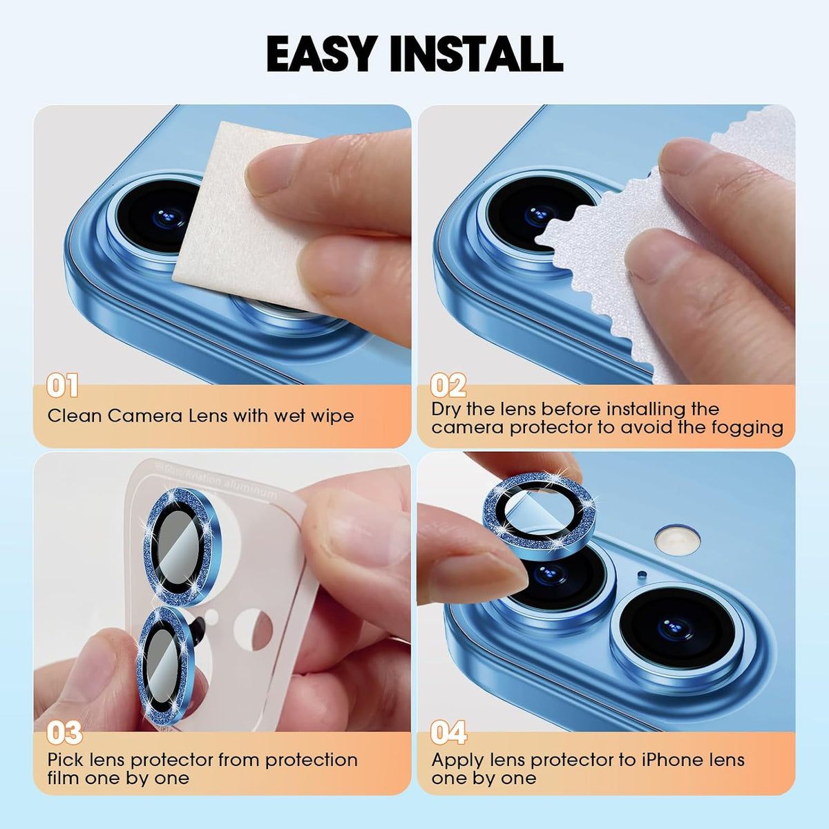 AIG iPhone 16/16 Plus Camera Lens Protector – Bling Glitter Blue