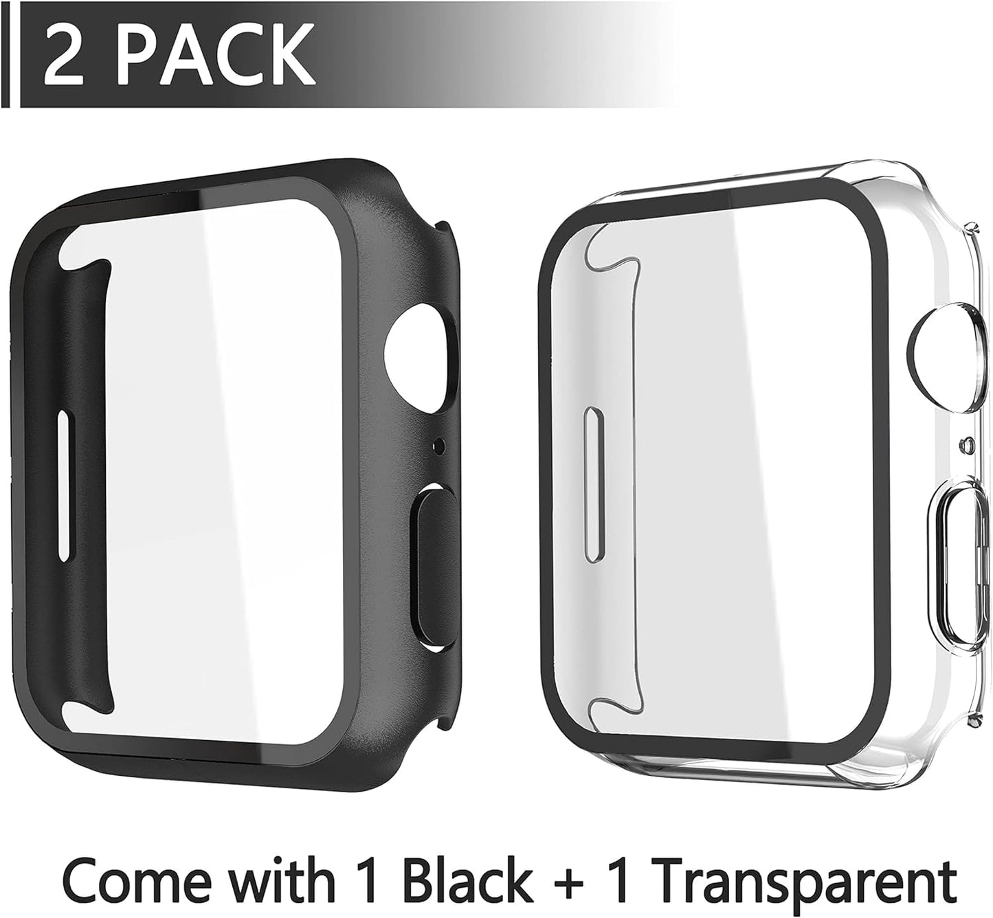AIG 2-Pack Apple Watch 45mm Case with Glass – Series 9/8/7 Bumper Cover, Black + Clear