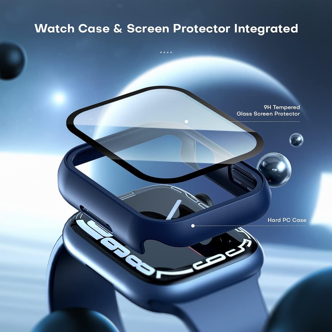 AIG Apple Watch Series 9/8/7 Case 41mm – UHD 9H Tempered Gorilla Glass Screen Protector, Blue