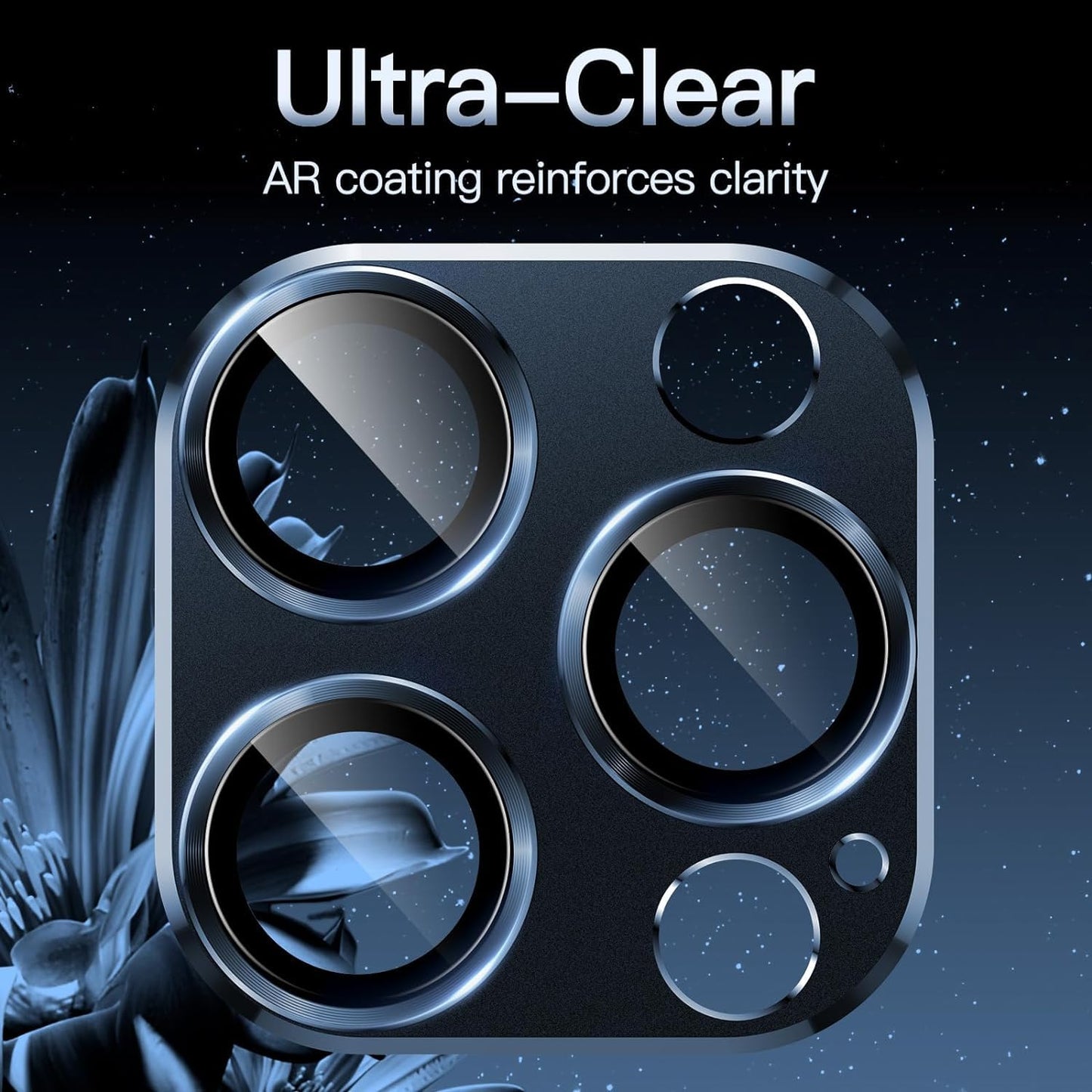 AIG Camera Lens Protector for iPhone 15 Pro/15 Pro Max & 14 Pro/ 14 Pro Max– 9H Glass, Metal Rings, HD Clear, Blue Joint
