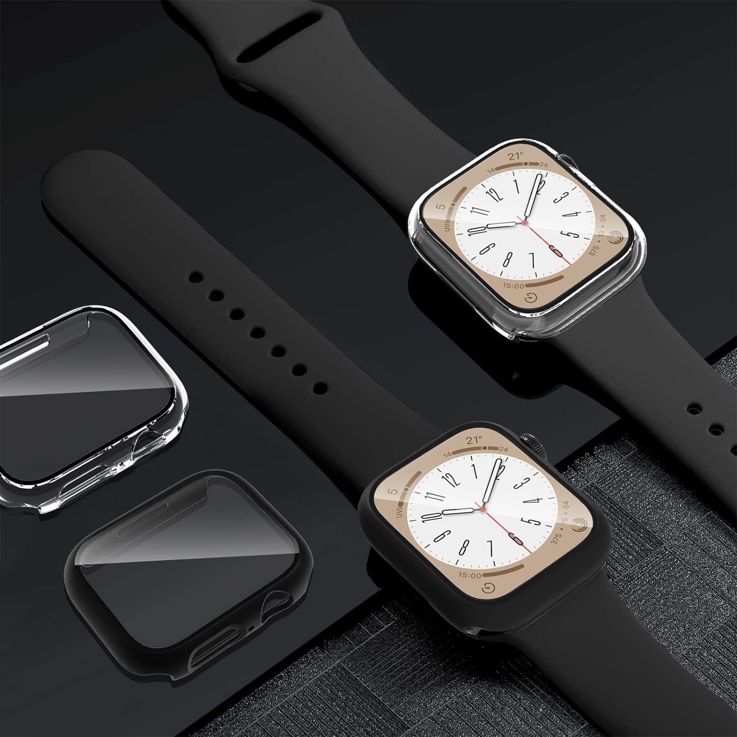 AIG Bumper Hard Case with Tempered Glass for Apple Watch Compatible with Series 6/5/4, 40mm Ultra-Thin Protective Cover with iWatch Screen Protector - Clear/Transparent (04 PACK)