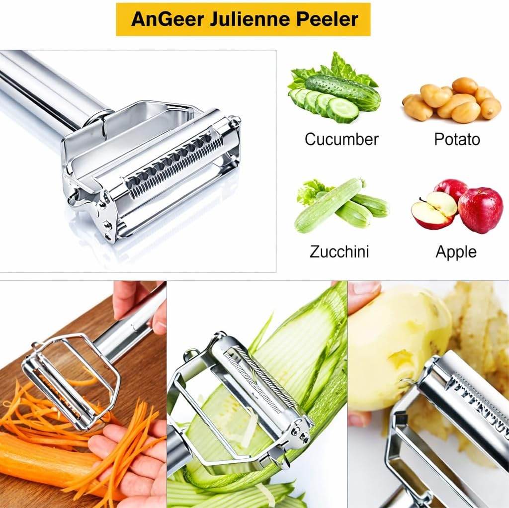 AIG Stainless Steel 3-in-1 Vegetable Peeler & Julienne Cutter – Multi-Functional Kitchen Tool for Carrot, Cucumber, Potato & More
