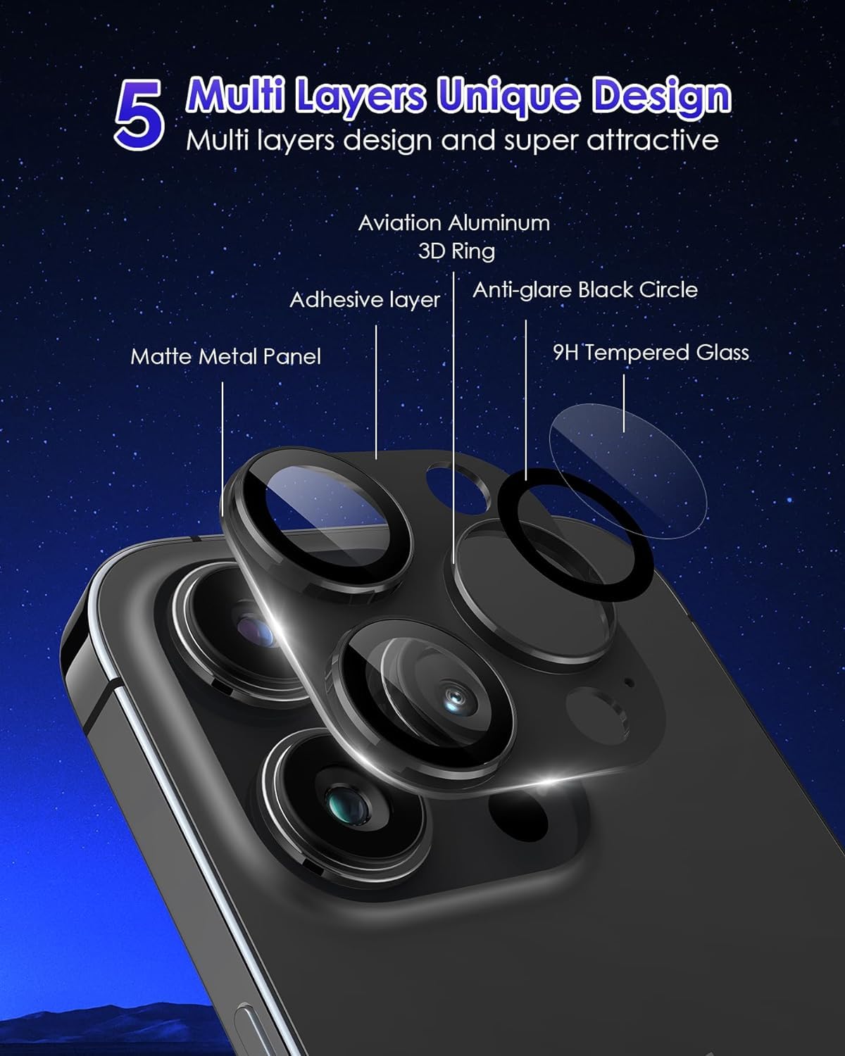 AIG Camera Lens Protector for iPhone 15 PRO /15 PRO MAX &14 PRO /14 PRO MAX Metal 9H Tempered Glass Lens Screen Protector Rings HD clear – BLACK JOINT