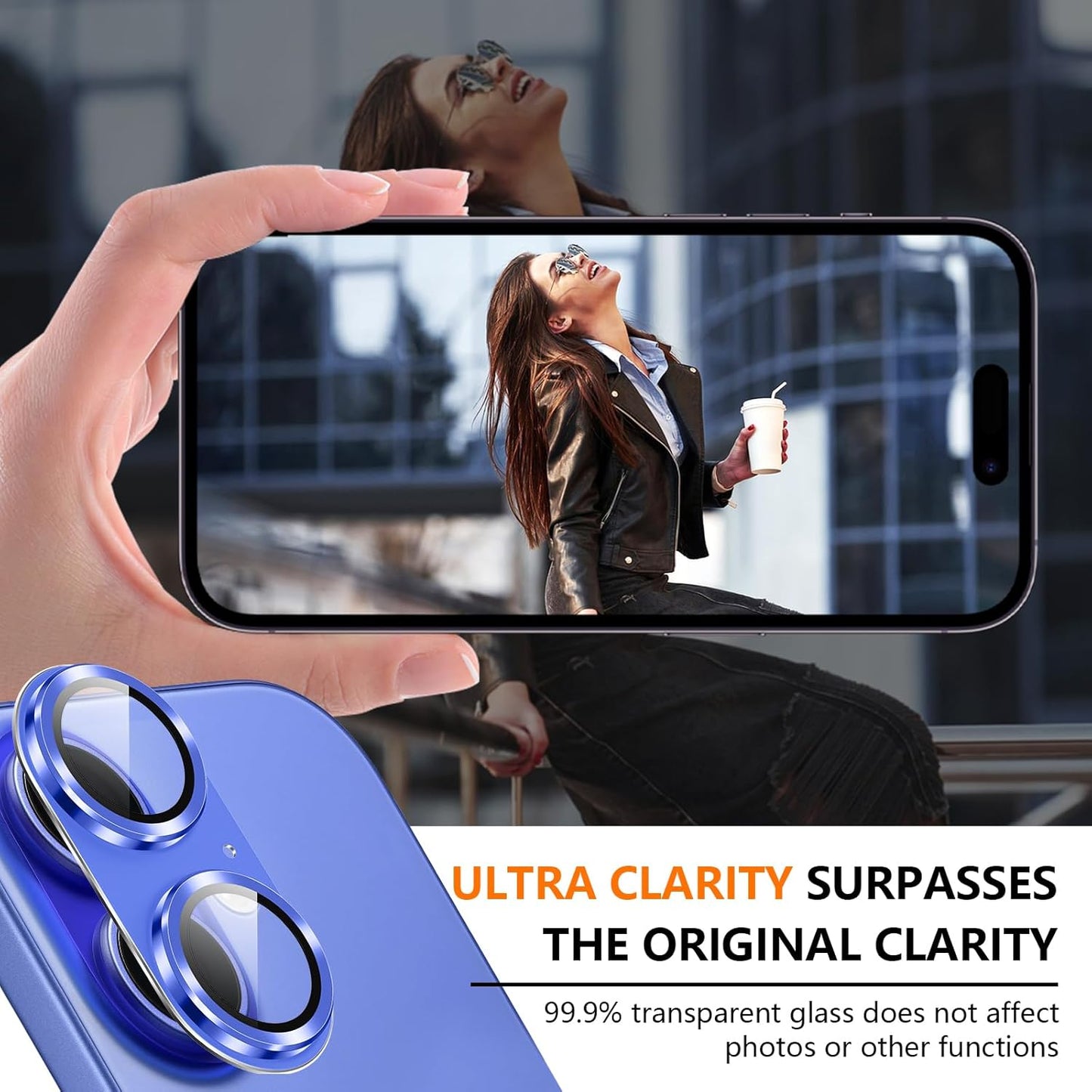 AIG Camera Lens Protector for iPhone 16 / 16 Plus – Tempered Glass with Metal Frame - Blue Joint